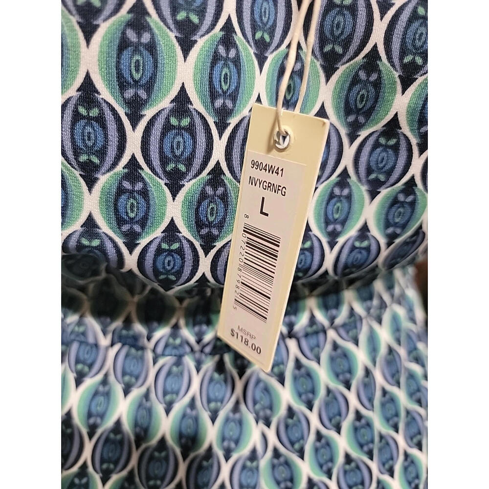 Max Studio GEO Pattern Size L Navy Green Wide Leg Jumpsuit NWT $118 #C - Picture 6 of 14